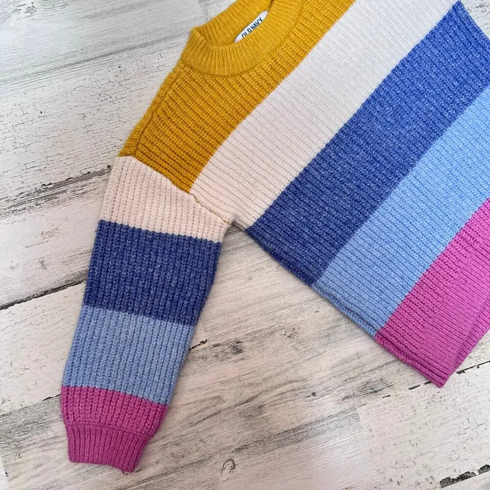 🍄3/$15 Old Navy Girls Sweater 4T Multi Colorblock Stripe Thick Knit Crewneck